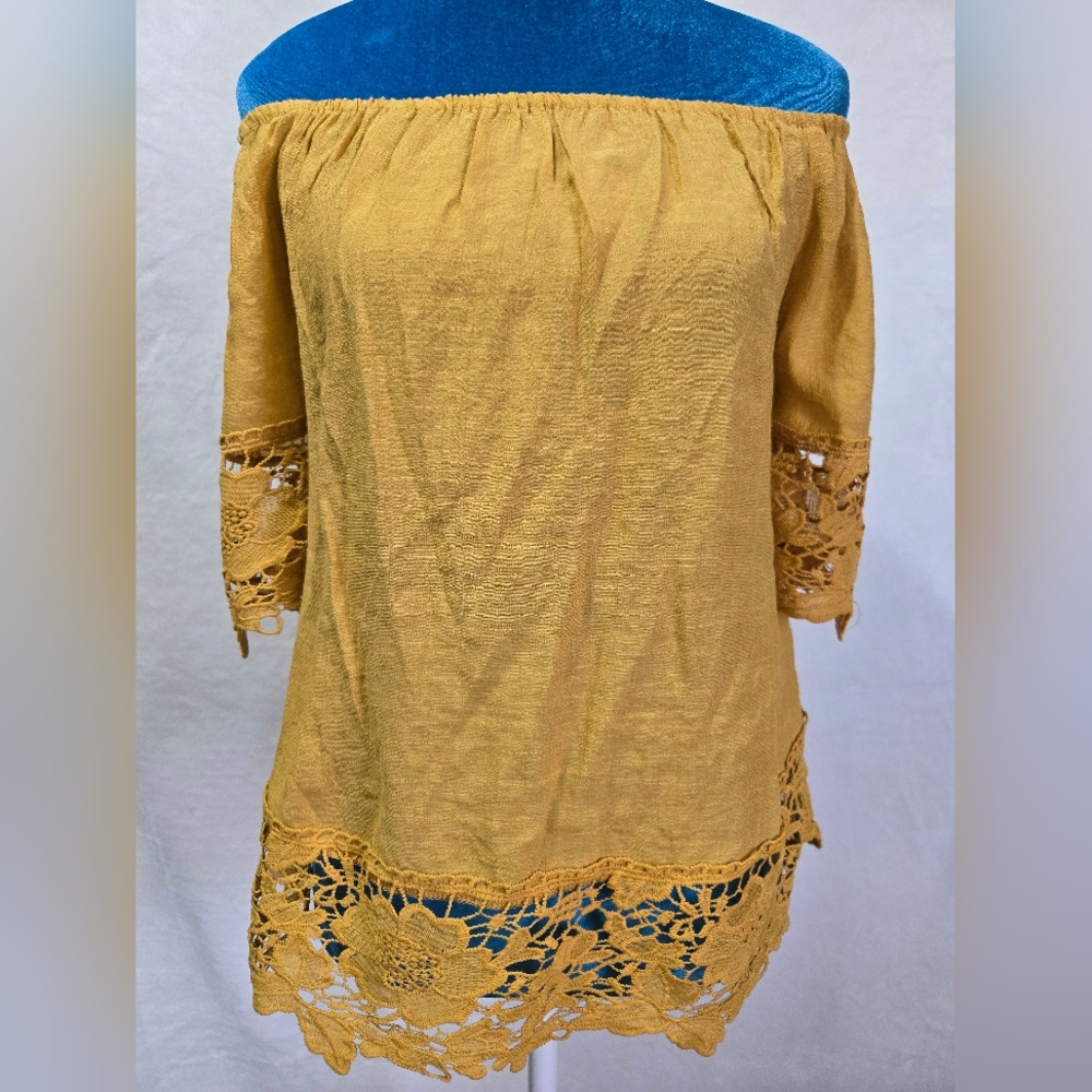 Yellow Lace Trim Blouse